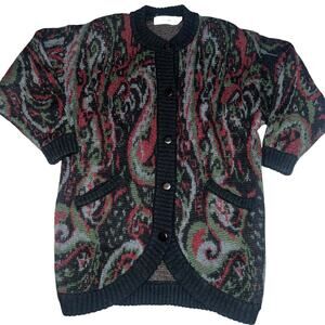 VTG Marisa Christina 90s paisley mohair women's cardigan oversized sweater Med